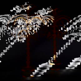 Fine Pair of Continental Ormolu, Rock-Crystal, Cut-Glass and White Marble Potted Palm Trees,