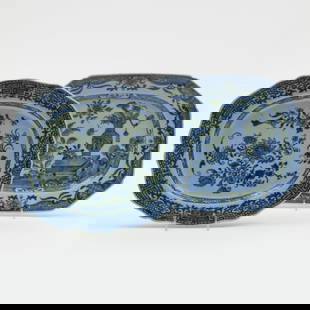 Two Chinese Export Blue and White Porcelain Platters: Two Chinese Export Blue and White Porcelain PlattersUnmarked.The larger 9 3/4 x 12 3/4 in., the smaller 10 x 12 in. The Collection of Carole Harris.