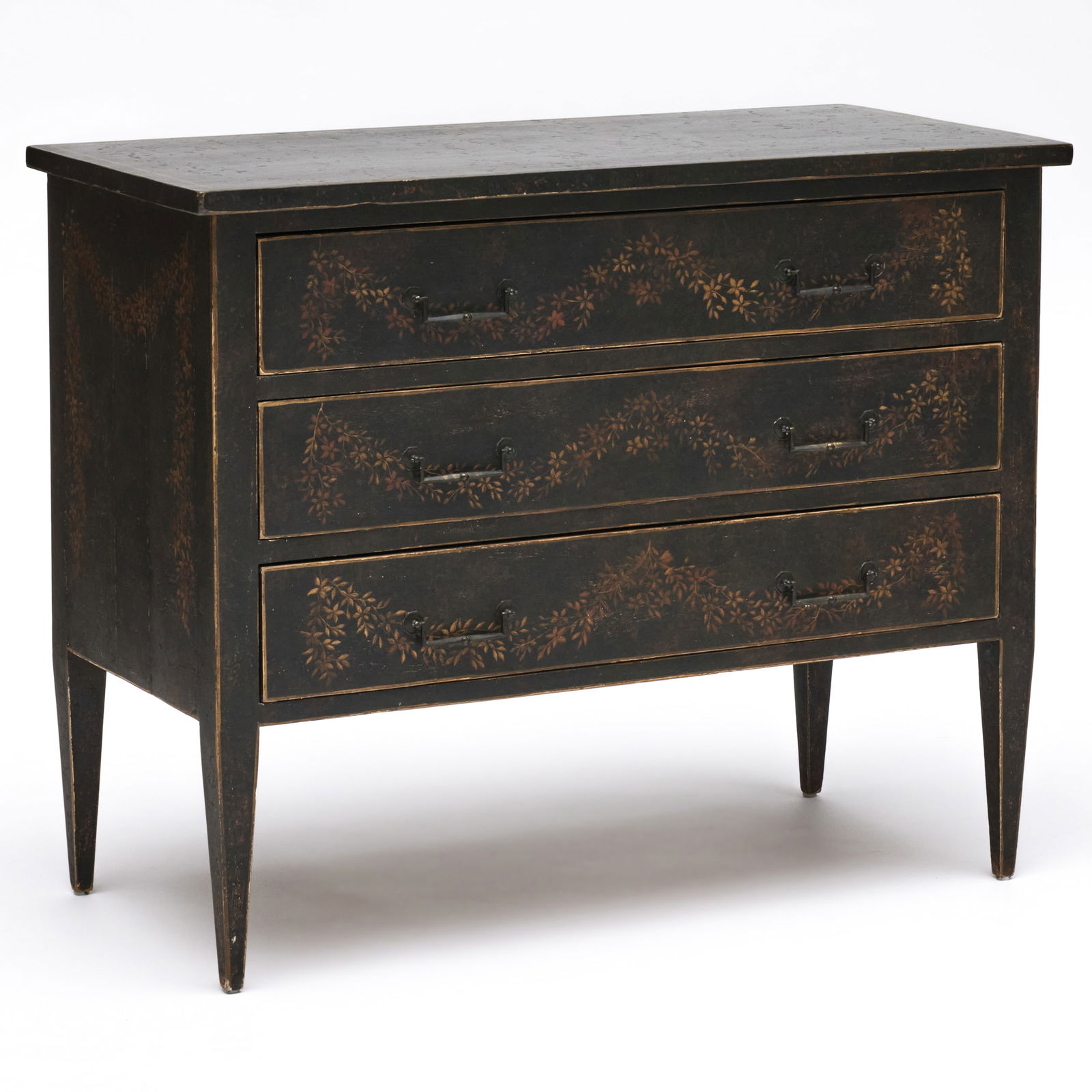 Louis XVI Style Black and Gilt-Painted Commode, Modern: Louis XVI Style Black and Gilt-Painted Commode, Modern 35 x 43 x 20 1/2 in. The Collection of Carole Harris.