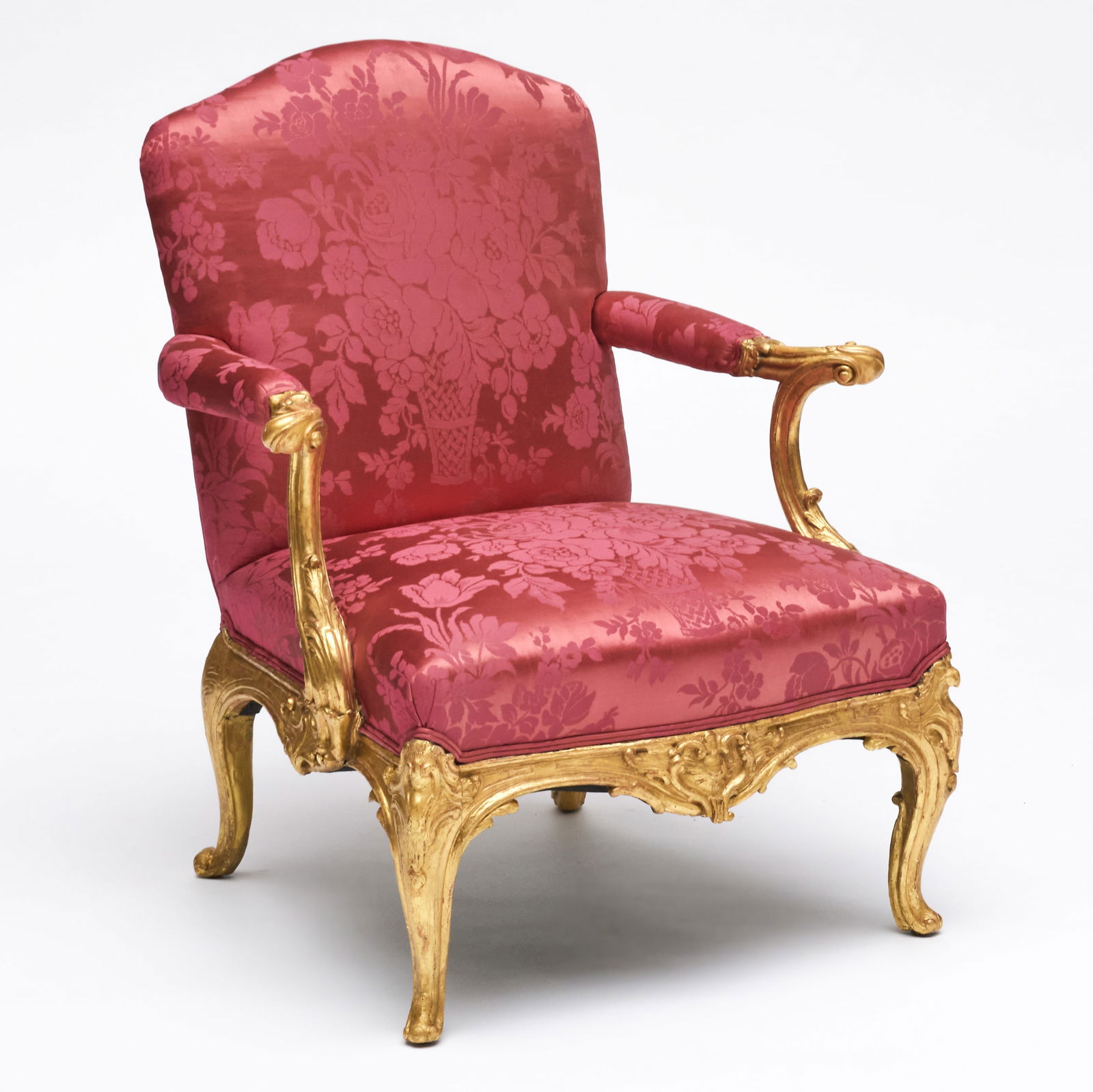 George II Giltwood Armchair, In the Manner of Thomas Chippendale: George II Giltwood Armchair, In the Manner of Thomas Chippendale 37 1/4 x 30 3/4 x 28 1/4 in., seat 17 in. The Collection of Carole Harris.