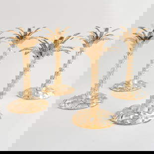 Set of Four Gabriele Devecchi for Tiffany & Co. Silver-Gilt Palm Tree Candlestick Table Ornaments: Set of Four Gabriele Devecchi for Tiffany & Co. Silver-Gilt Palm Tree Candlestick Table OrnamentsMarked '.925.'9 3/4 x 4 7/8 in. diam., weighted.The artist.The Collection of Carole Harris.