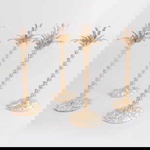 Set of Four Gabriele Devecchi for Tiffany & Co. Silver-Gilt Palm Tree Candlestick Table Ornaments: Set of Four Gabriele Devecchi for Tiffany & Co. Silver-Gilt Palm Tree Candlestick Table OrnamentsMarked '.925.'13 3/4 x 4 1/2 in. diam., weighted.The artist.The Collection of Carole Harris.