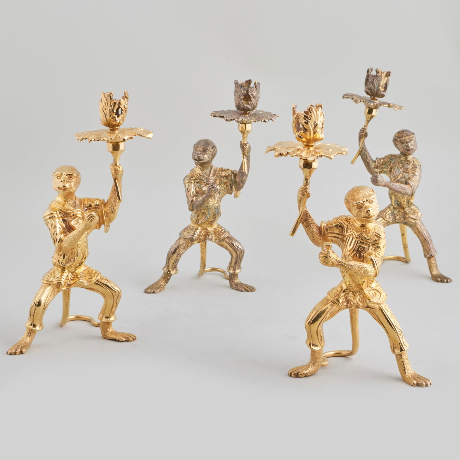 Set of Four Gilt-Metal Monkey Form Candlesticks (1 of 7)