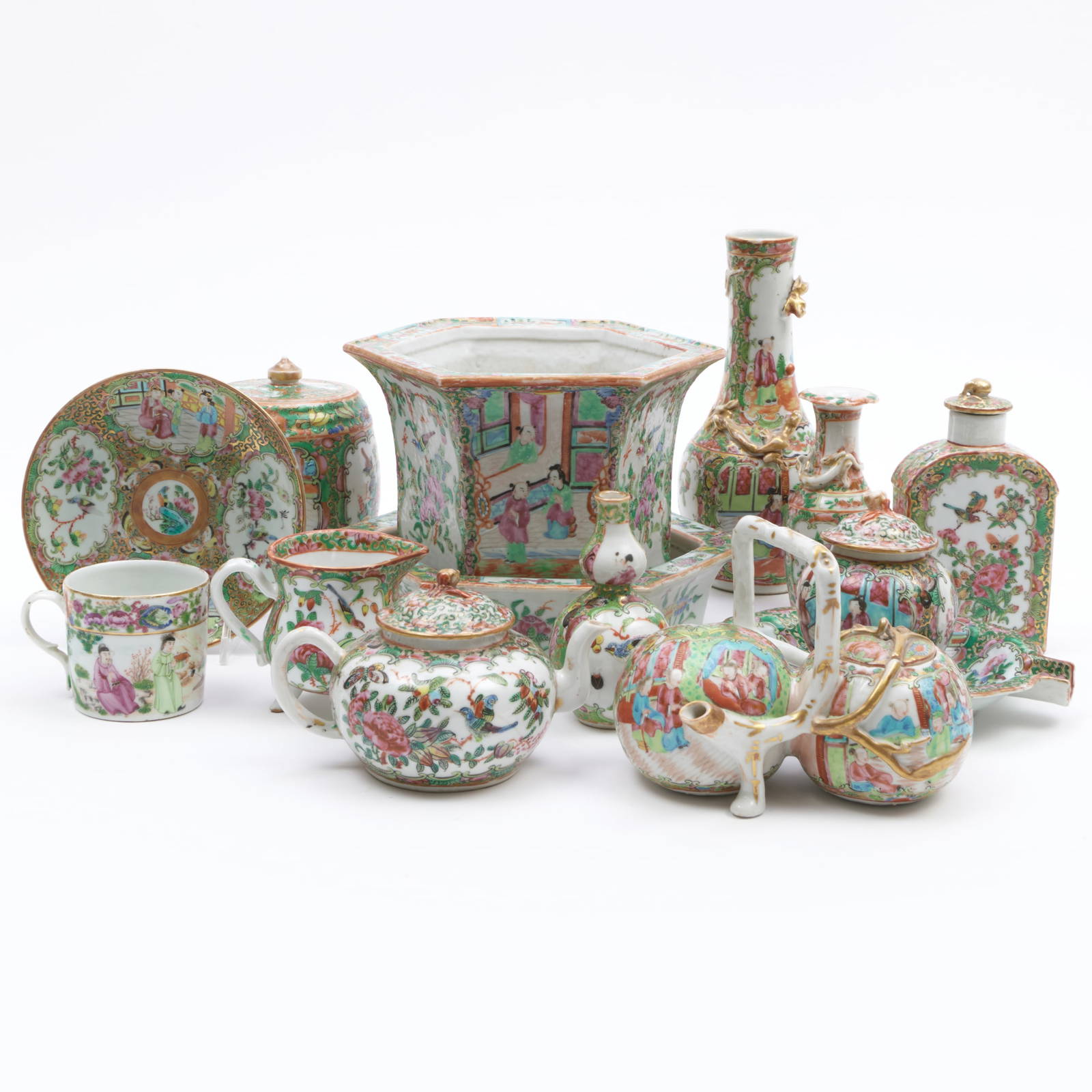 Group of Chinese Export Rose Medallion Porcelain Teawares