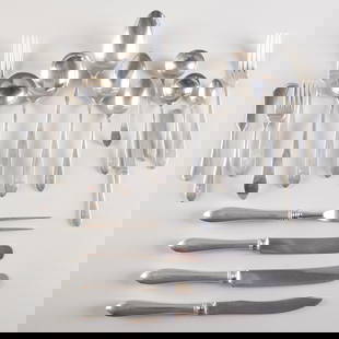 Kirk & Son Silver Flatware Service: Kirk & Son Silver Flatware Service Marked 'Sterling', some monogrammed. Comprising: Twelve dinner knives with steel blades and filled handles Twelve lunch knives with steel blades and filled handles T