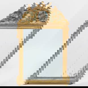 Louis XVI Painted and Parcel-Gilt Mirror with Portrait: Louis XVI Painted and Parcel-Gilt Mirror with Portrait 42 1/4 x 25 1/2 in.
