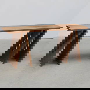 Terence Conran Sawhorse Form Dressing Table: Terence Conran Sawhorse Form Dressing Table With a metal ball inset to the top. 25 3/4 x 4 ft. 11 1/2 x 19 1/2 in.  Joel Kissin, New York From whom acquired December 1, 2003.