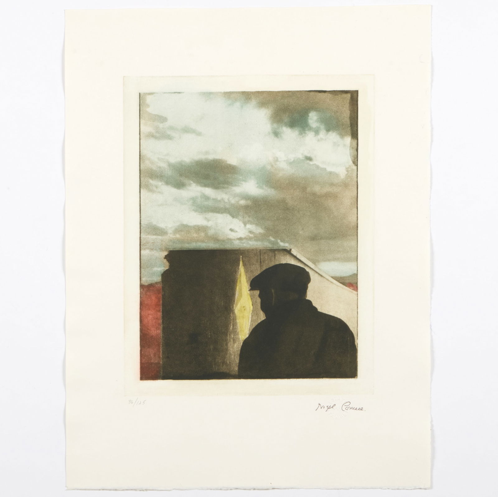 Joseph Cornell (1903-1972): Untitled (Landscape with Figure): Joseph Cornell (1903-1972): Untitled (Landscape with Figure) Heliograph in colors on wove paper, 1972, with the printed signature and estate blindstamp, numbered 86/125. 19 1/2 x 14 3/4 in. (sheet), u