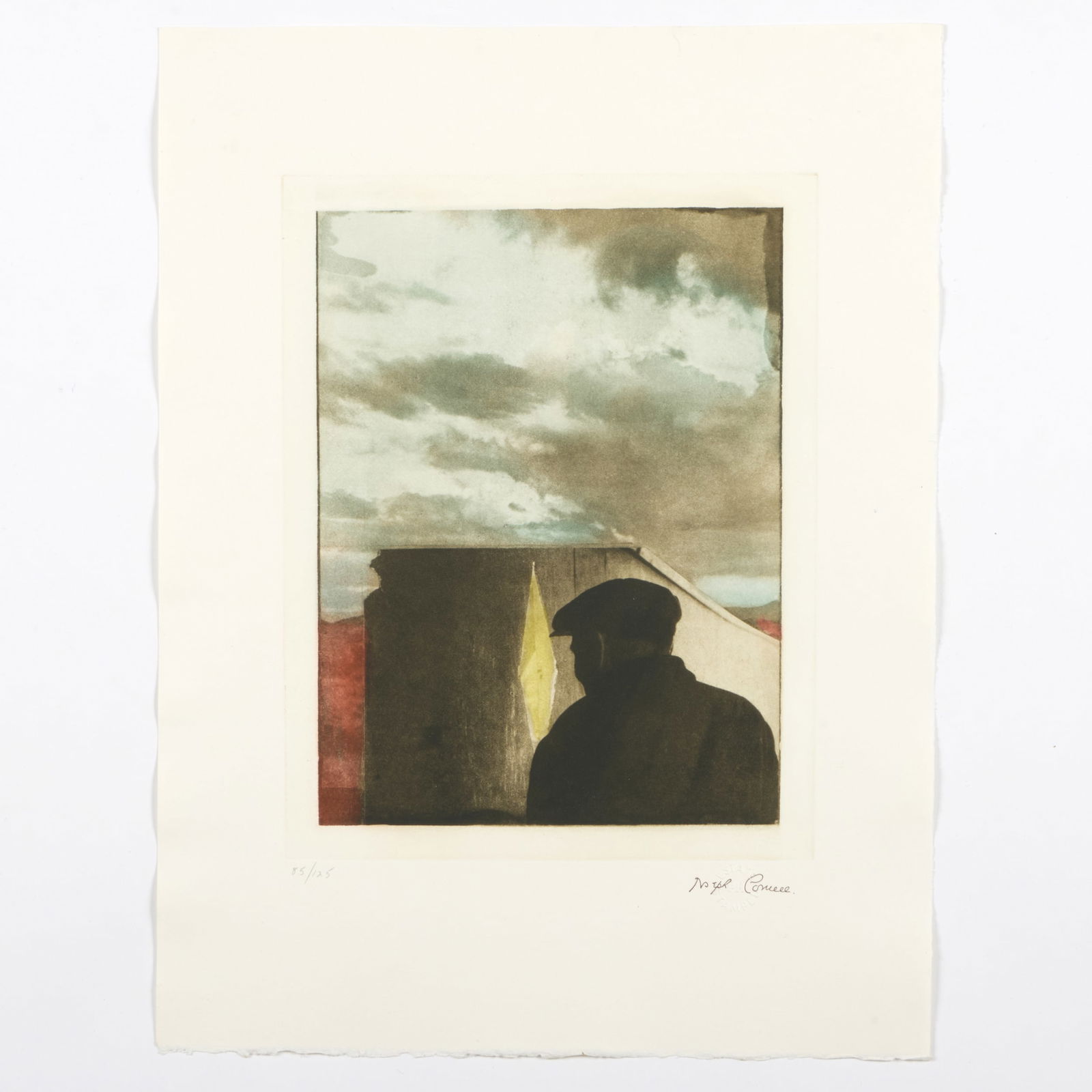 Joseph Cornell (1903-1972): Untitled (Landscape with Figure): Joseph Cornell (1903-1972): Untitled (Landscape with Figure) Heliograph in colors on wove paper, 1972, with the printed signature and estate blindstamp, numbered 85/125. 19 1/2 x 14 3/4 in. (sheet), u