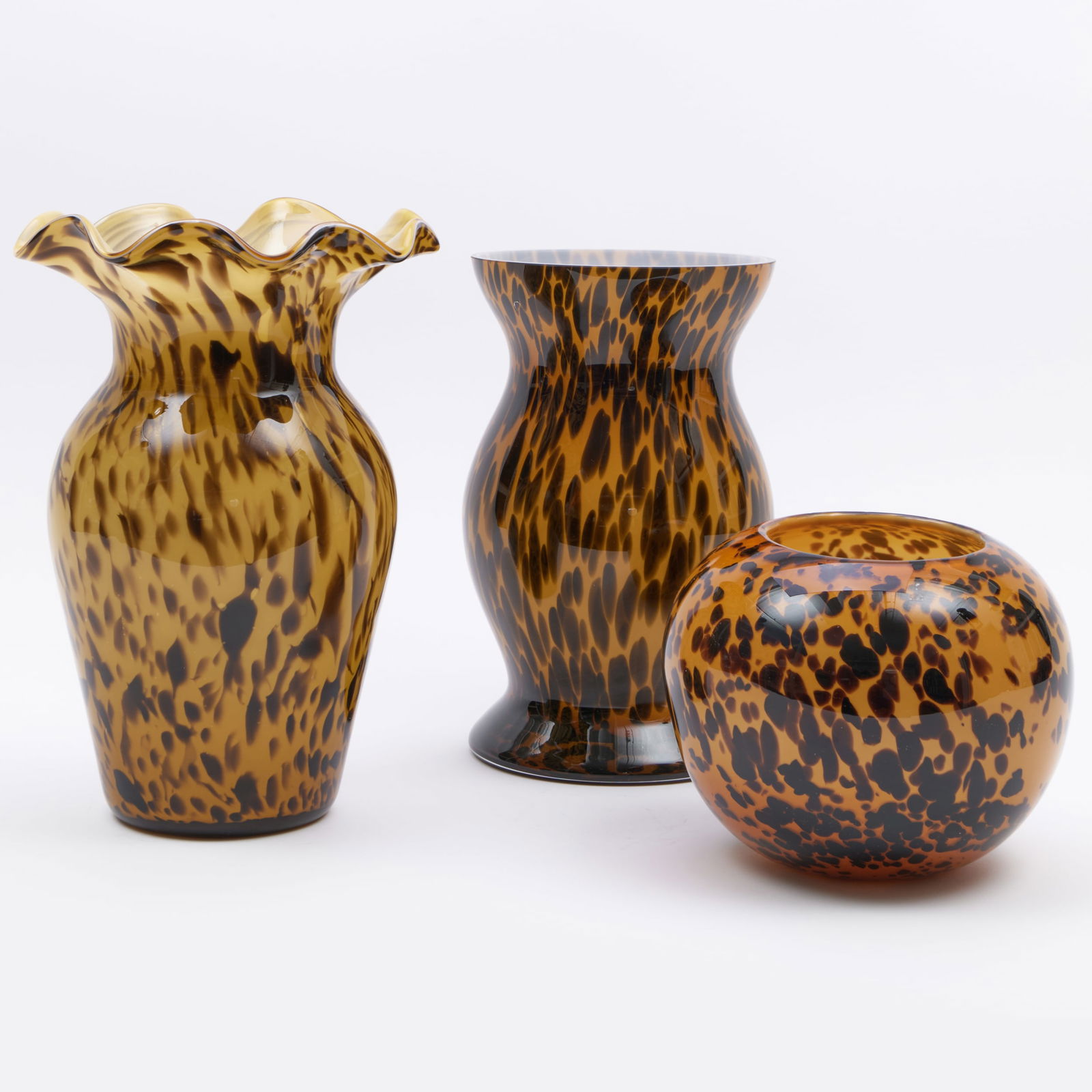 Group of Three Modern Faux Tortoiseshell Glass Vases (1 of 10)