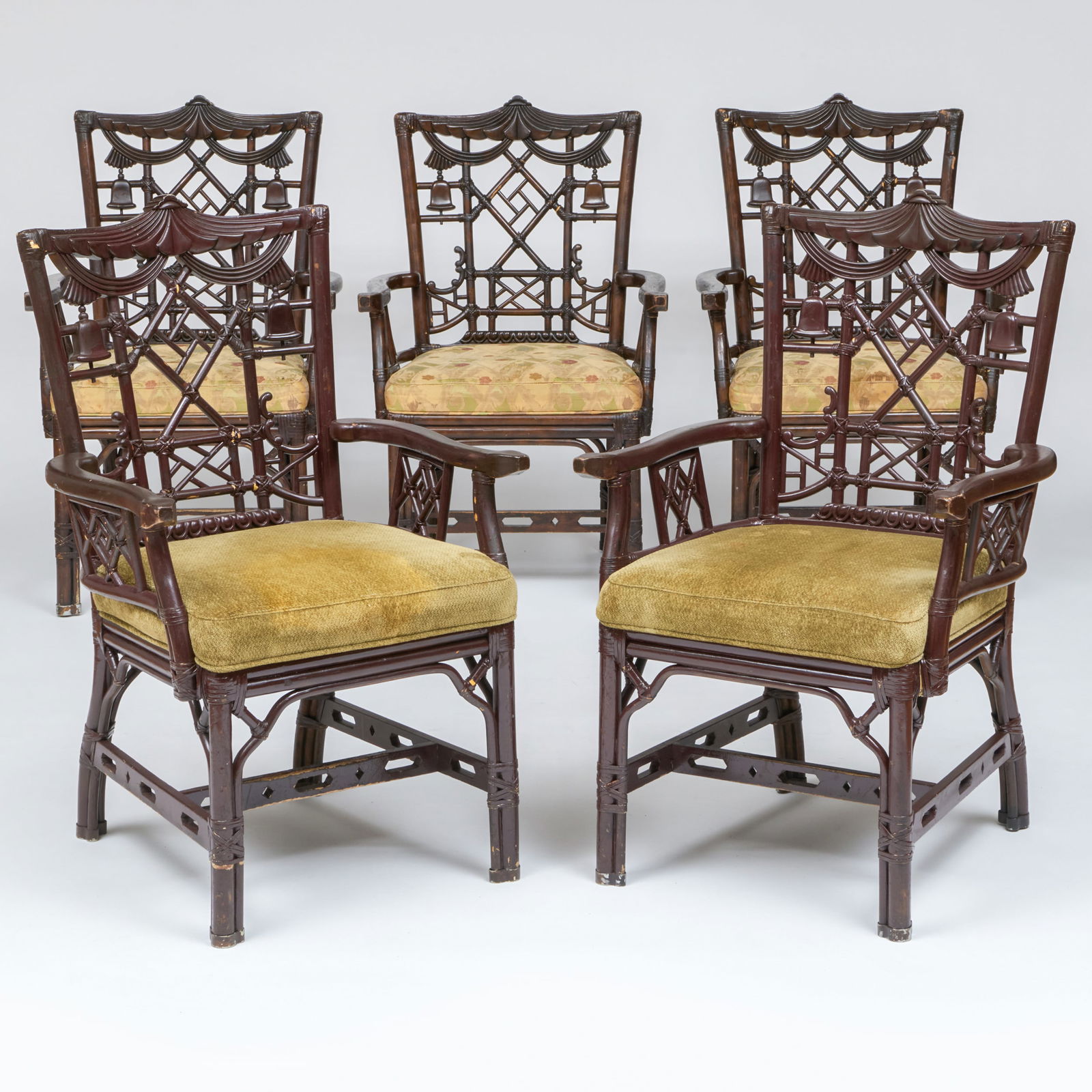 Set of Five Chippendale Style Painted Faux Bamboo Armchairs (1 of 16)