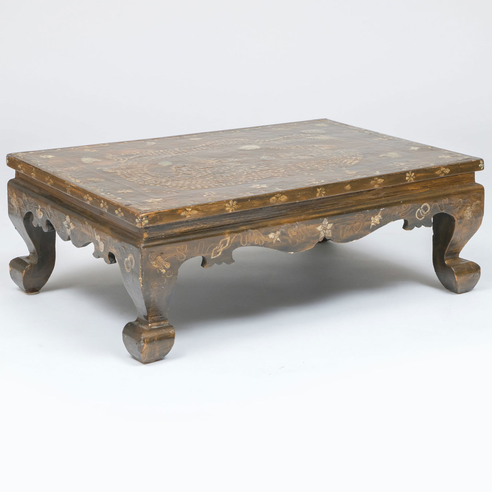 Chinese Brass, Shagreen, and Mother-of-Pearl-Inlaid Lacquered Low Table, Possibly Korean (1 of 8)