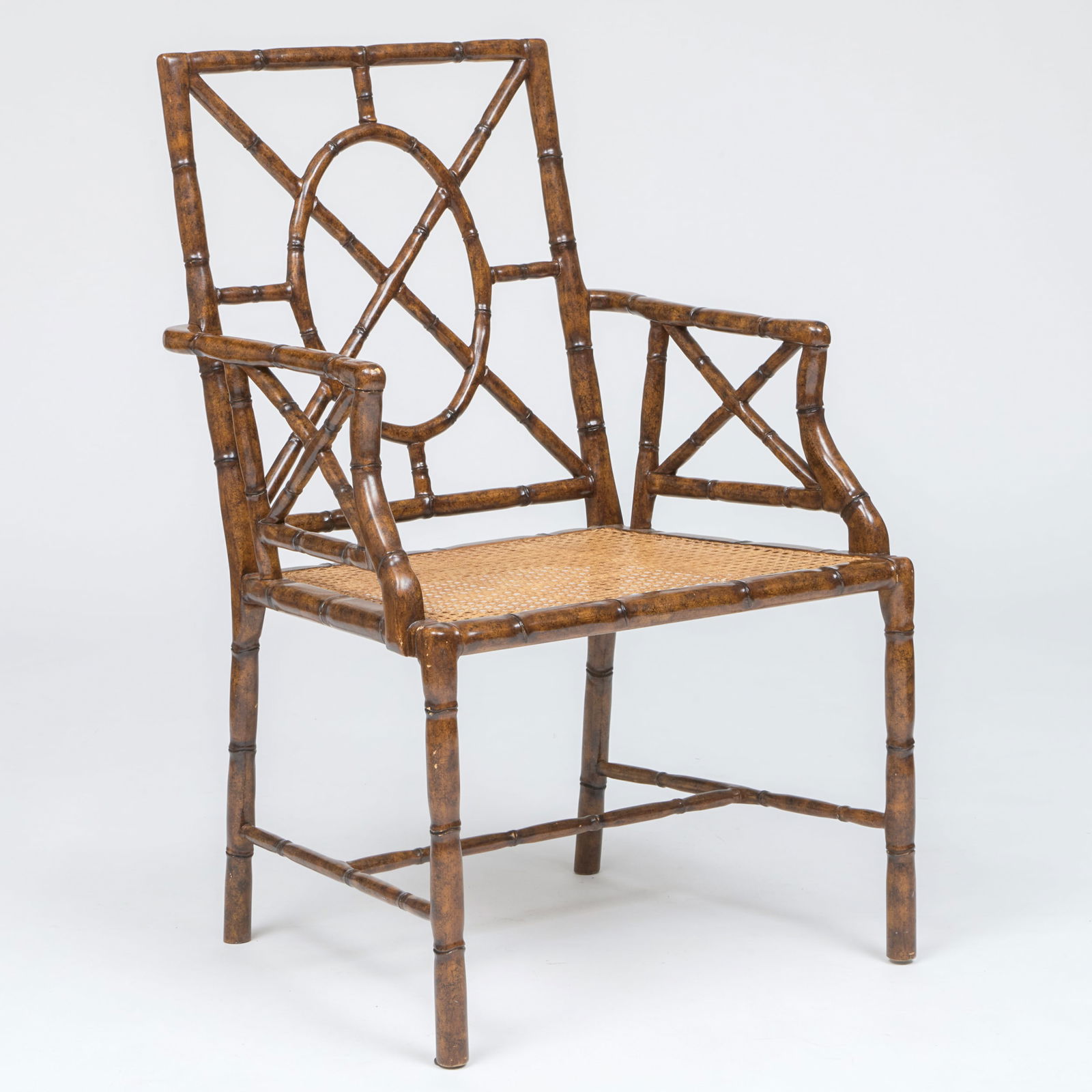 Faux Bois Painted and Faux Bamboo Caned Armchair (1 of 8)