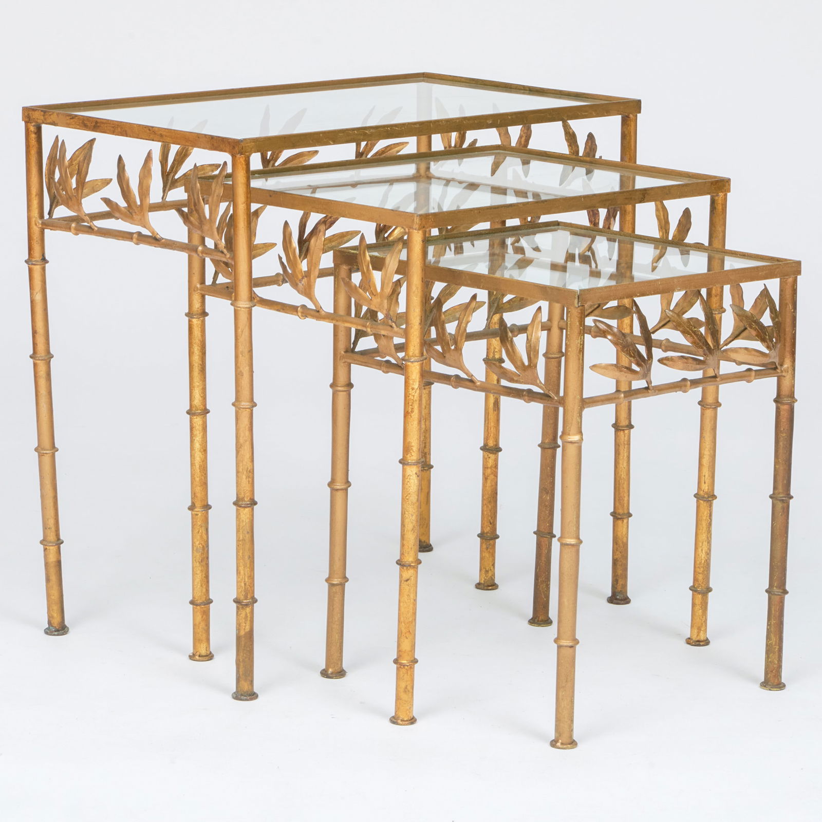 Set of Three Modern Gilt-Metal and Glass Nesting Side Tables (1 of 7)