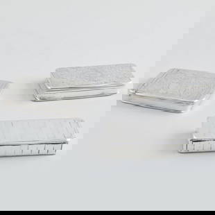 Three Continental Silver Snuff Boxes: Three Continental Silver Snuff Boxes Each indistinctly marked. The largest 1/2 x 3 1/8 x 2 in., 6.4 oz. approx. gross weight.  Collection of Jan Mitchell.