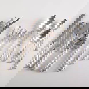 Dominic & Haff Silver Part Flatware Service: Dominic & Haff Silver Part Flatware Service Marked 'Sterling', monogram. Comprising: Four dinner knives with steel blades and filled handles Ten lunch knives with steel blades and filled handles Four
