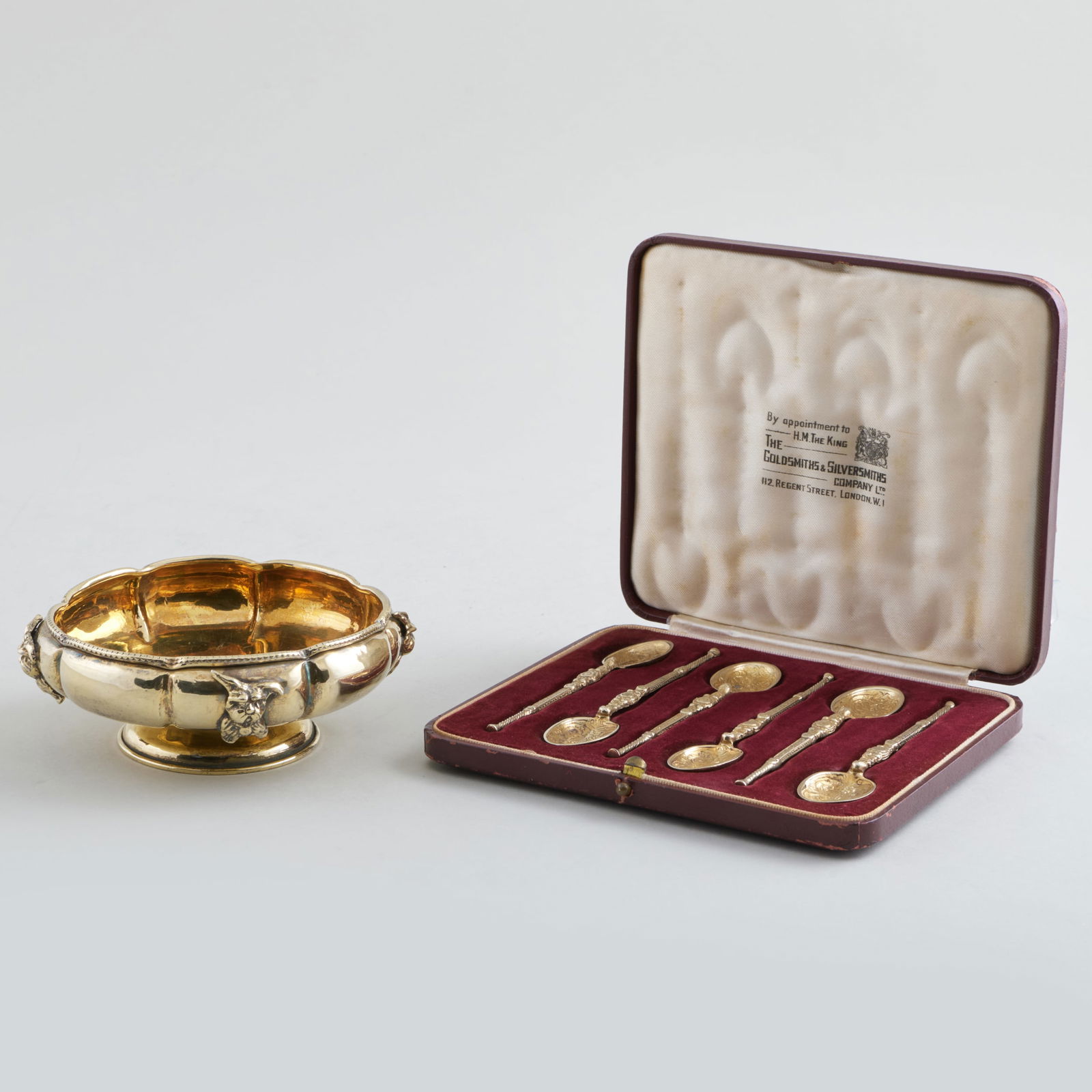 Continental Silver-Gilt Master Salt with Terriers and an Edward VIII Set of Silver-Gilt Coffee (1 of 6)