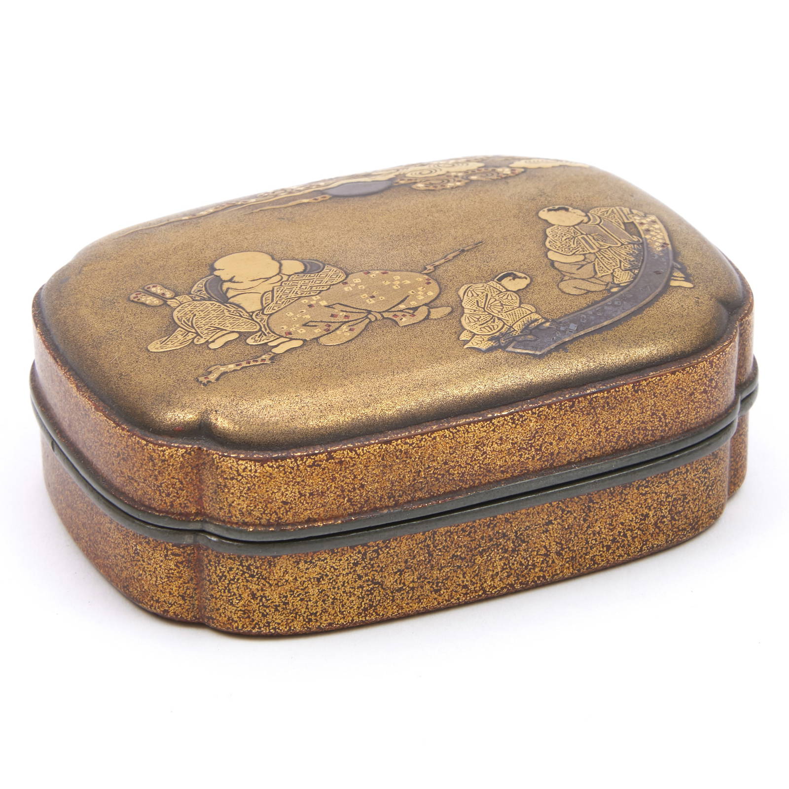 Japanese Lacquer Table Box with Figures