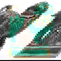 Chinese Green Ground Porcelain Buddhistic Lion