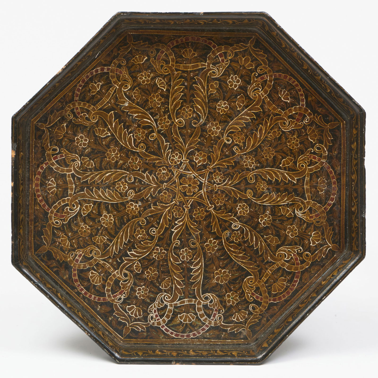 Indian Octagonal Painted Wood Tray on Stand (1 of 8)