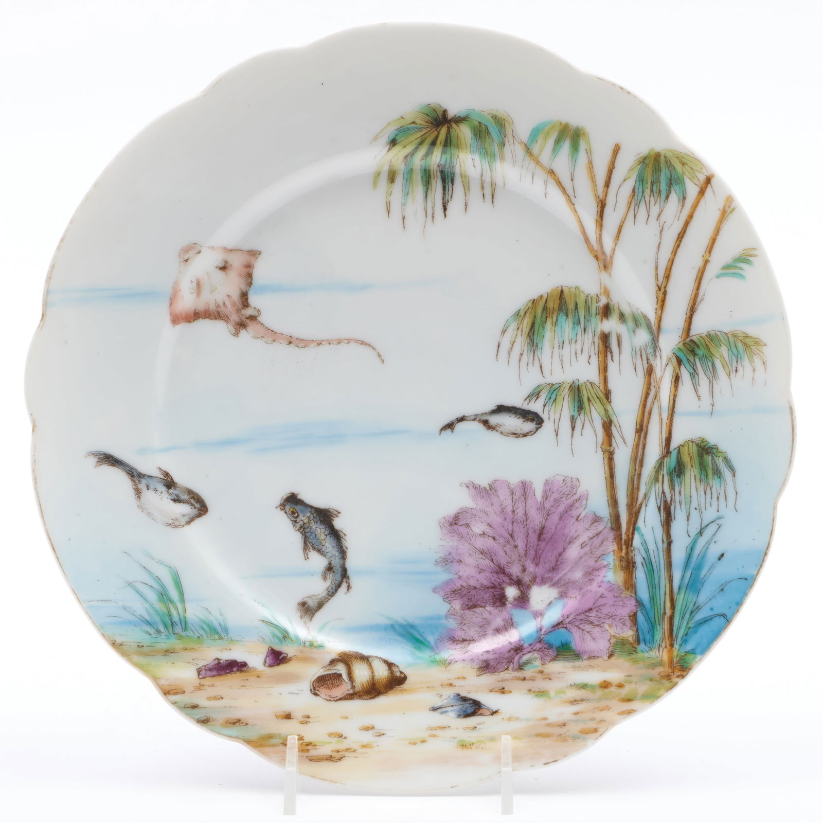 Porcelain Plate with Marine Life Scene, Possibly French (1 of 4)