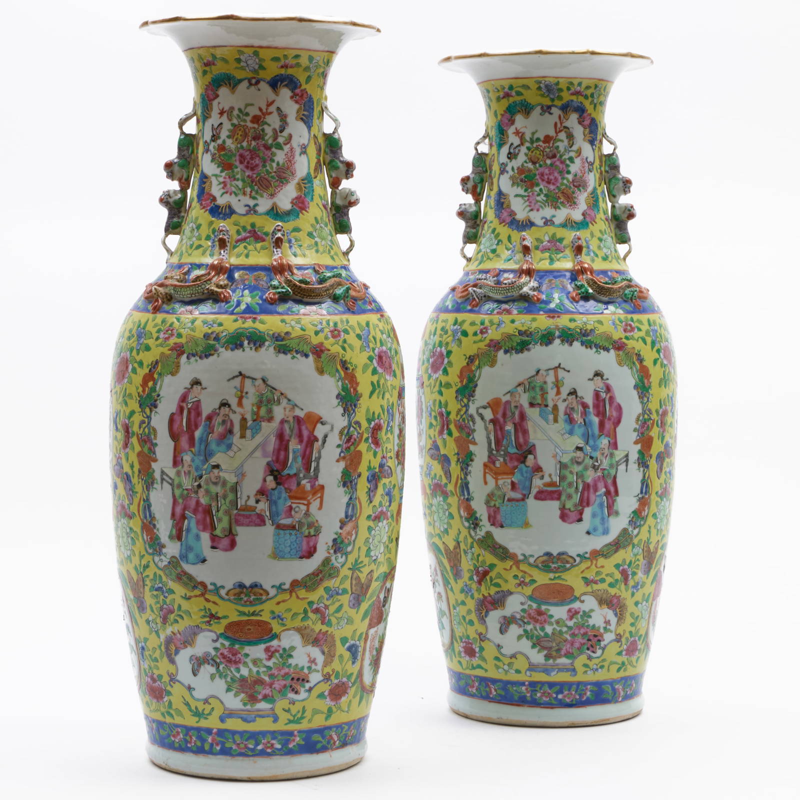 Pair of Chinese Export Famille Jaune Porcelain Vases