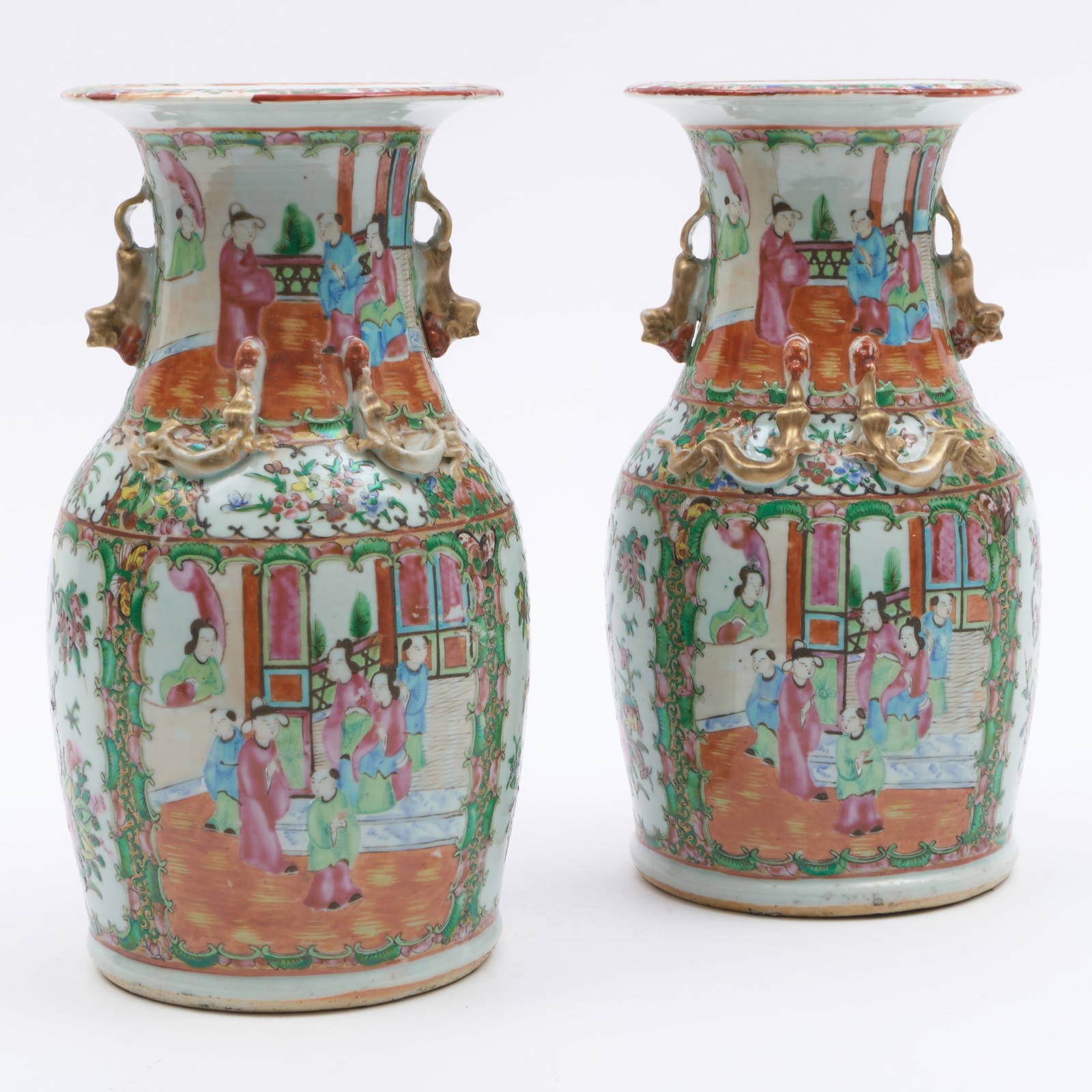 Pair of Chinese Export Rose Medallion Porcelain Baluster Vases