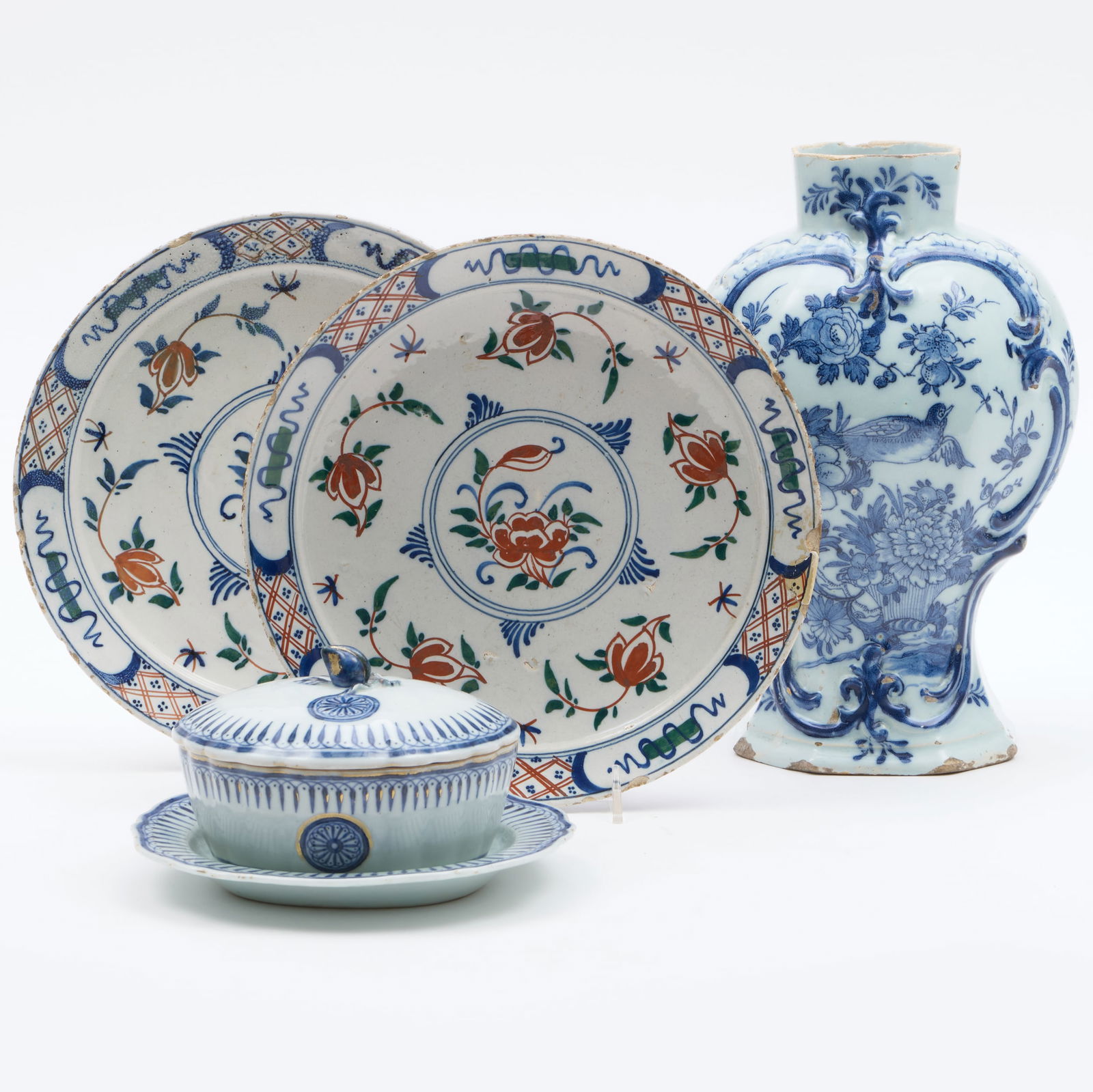 Delft Blue and White Vase and a Pair of Delft Polychrome Plates (1 of 16)