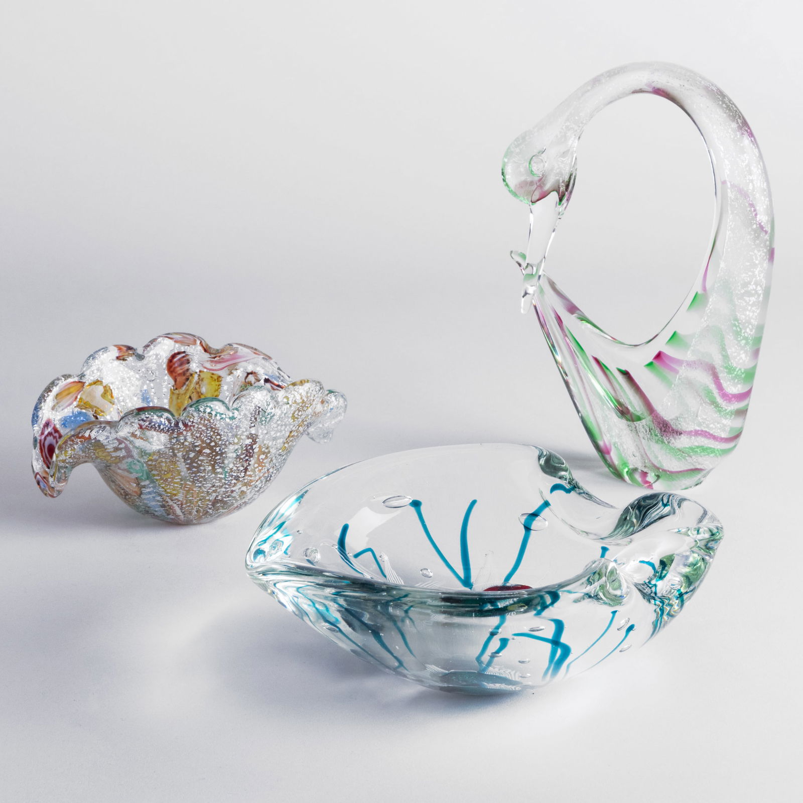 Two Italian Glass Bowls and an Italian Glass Model of a Bird (1 of 17)