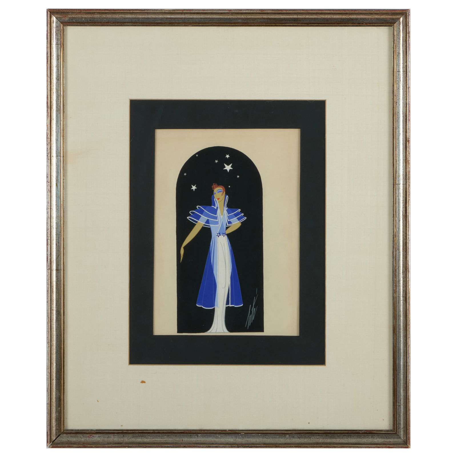 Erte (1892-1990): Influence Directoire: Erte (1892-1990): Influence Directoire Gouache on paper, signed 'Erte' lower right, titled and with the artist's inkstamp on the reverse, with label from Katharina Rich Perlow Gallery, NY. 14 5/8 x 10