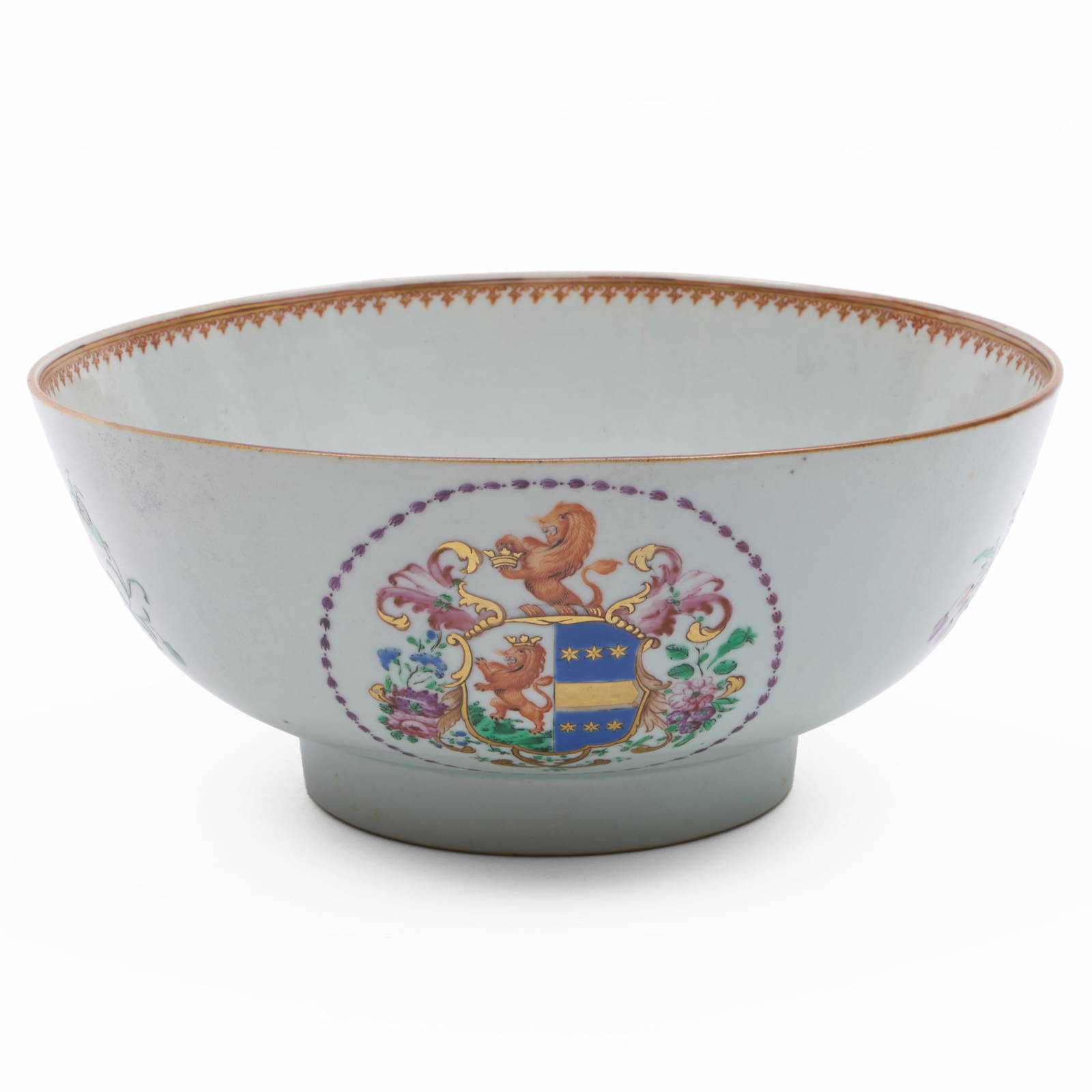 Chinese Export Porcelain Punch Bowl with Arms of Mount Impaling Kerdiffe