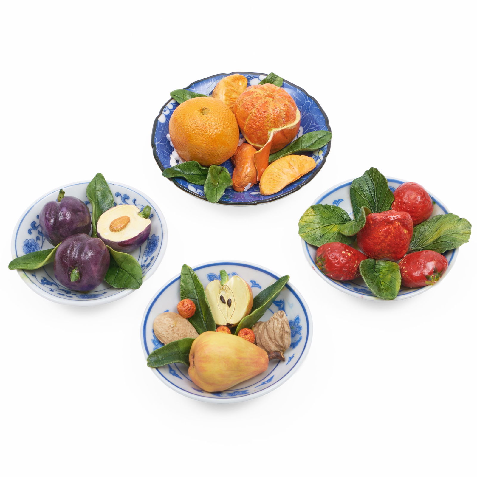 Four Small Christine Viennet Porcelain Trompe L'oeil Dishes of Fruit (1 of 20)