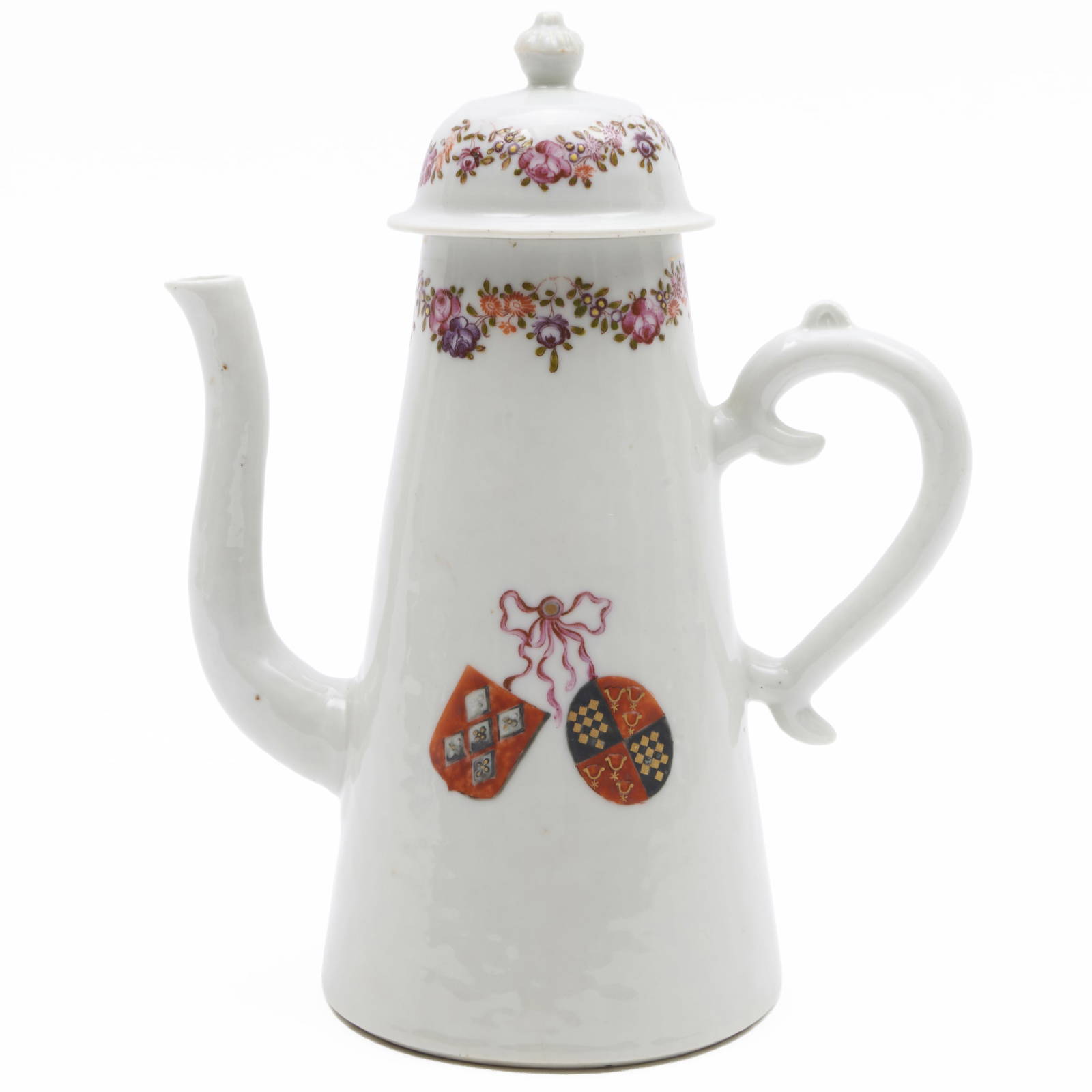 Chinese Export Porcelain Coffee Pot and Cover with Coat of Arms