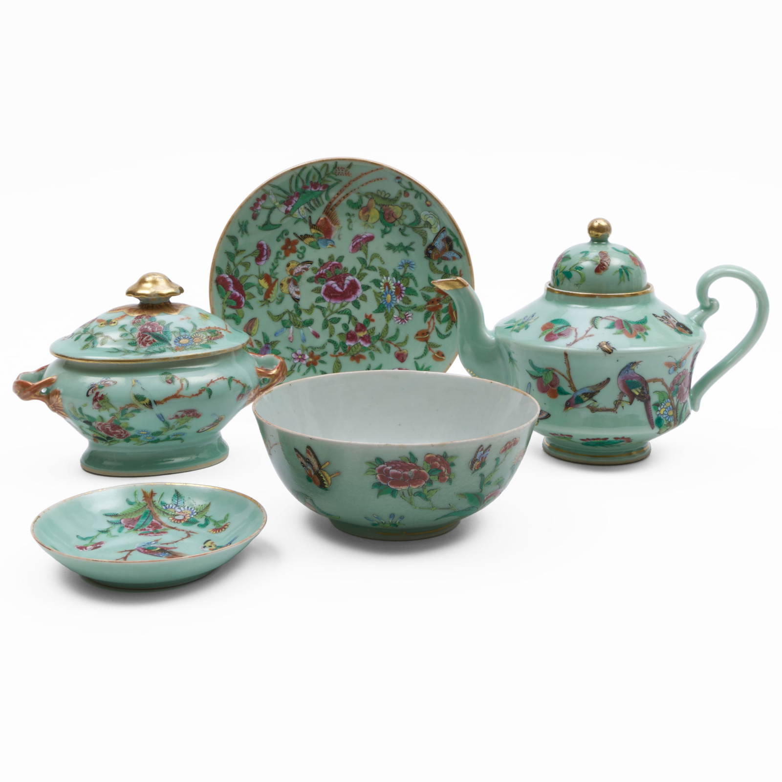 Group of Chinese Export Celadon Ground Porcelain Wares