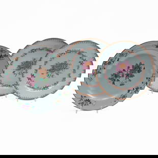 Group of Three Chinese Export Famille Rose Porcelain Plates with Flowers: Group of Three Chinese Export Famille Rose Porcelain Plates with Flowers Unmarked. Comprising: A pair of plates with roses A plate with chrysanthemum Each 9 in. diam. The Collection of James M. Labaug