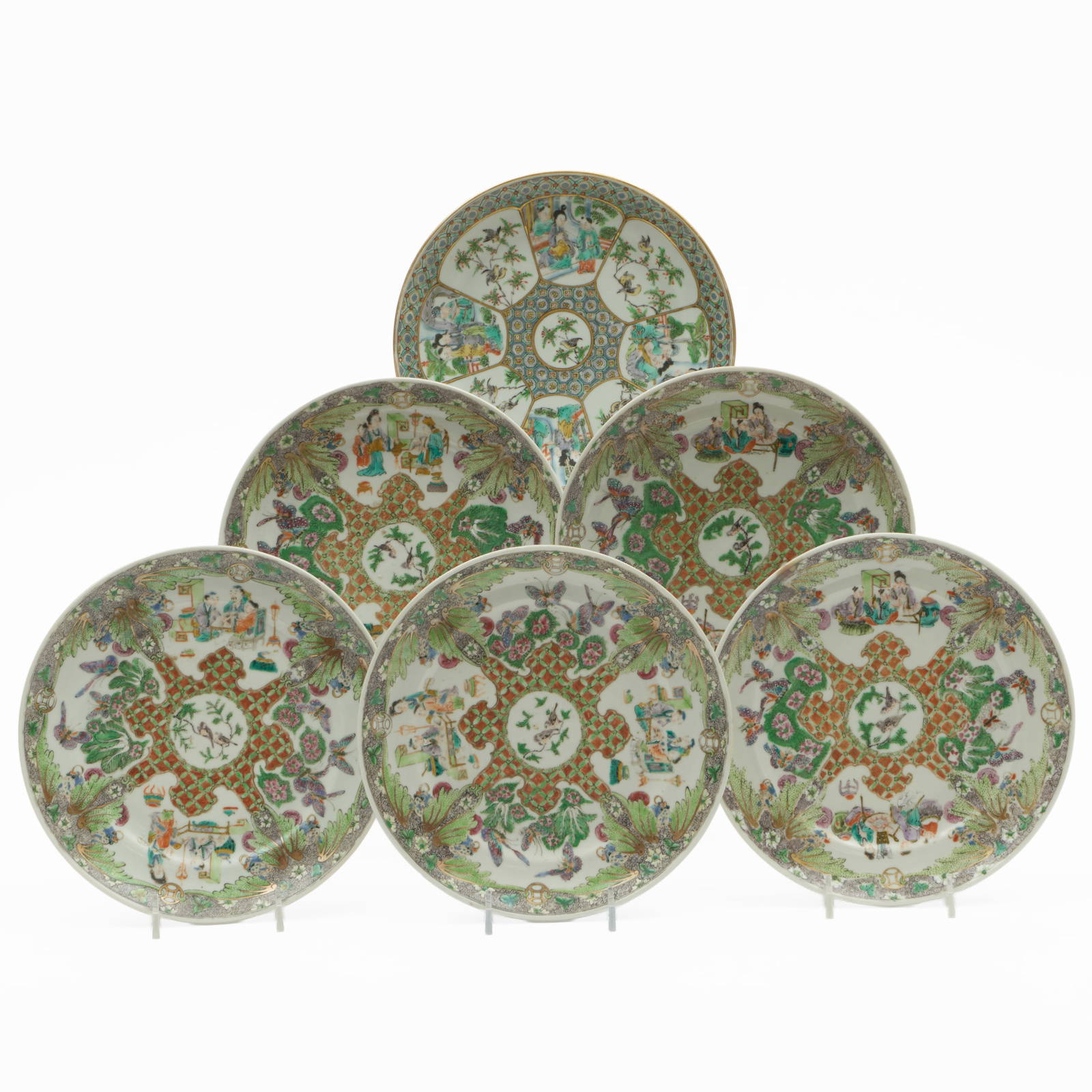 Group of Six Chinese Export Famille Verte Porcelain Plates