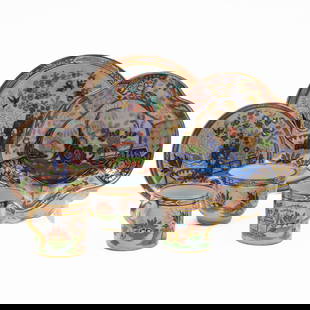 Group of Barr, Flight & Barr 'Imari' Porcelain Tableware: Group of Barr, Flight & Barr 'Imari' Porcelain Tableware Incised marks. Comprising: A pair of dessert plates A teacup A pair of coffee cans A pair of saucers Together with a Coalport 'Imari' shell dis
