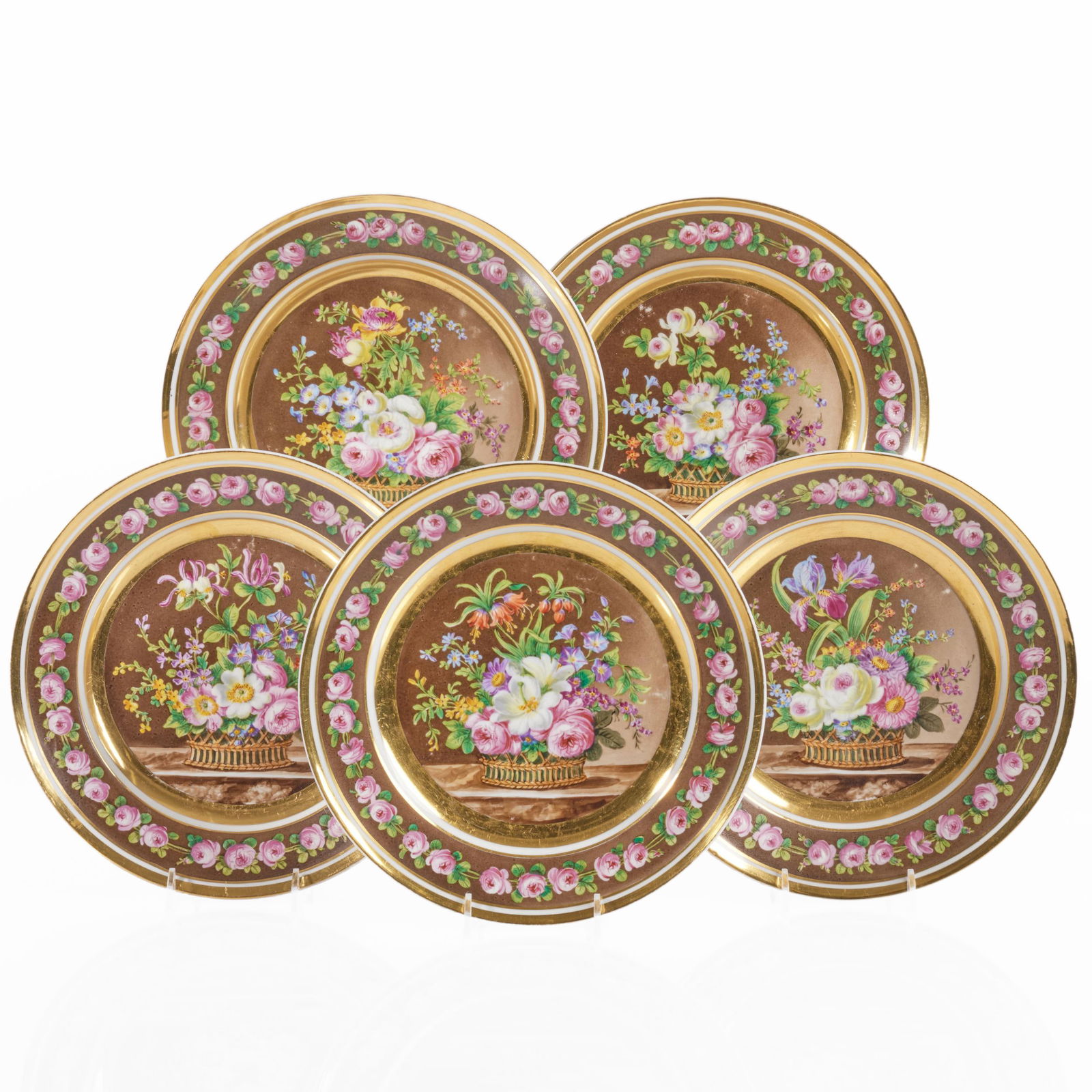 Set of Five Russian Alexander II and Nicolas I Gilt Ground Porcelain Plates (1 of 10)