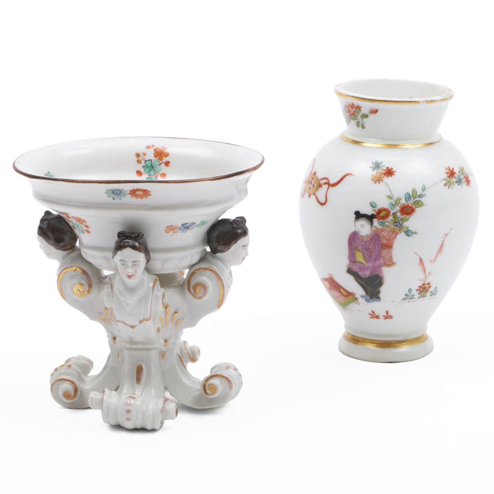 Meissen Porcelain Kakiemon Style Salt Cellar and a Small Vase (1 of 8)
