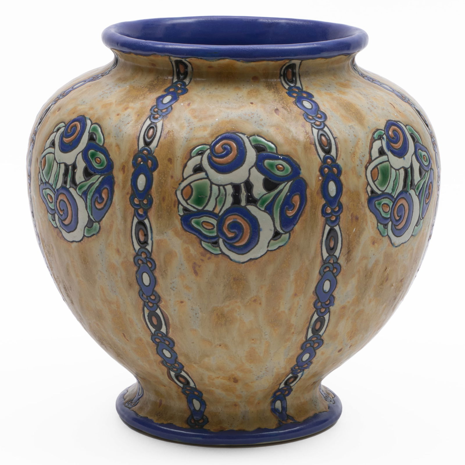 Art Deco Charles Catteau for Boch Freres Keramis Vase: Art Deco Charles Catteau for Boch Freres Keramis Vase Black printed mark. 10 x 9 in. diam. Collection of Susan I. Senk.