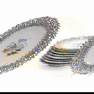 Set of Nine English Porcelain Reticulated Rim Plates: Set of Nine English Porcelain Reticulated Rim Plates Unmarked. 9 1/4 in. diam. The Collection of James M. Labaugh Antiques, Pound Ridge, NY.