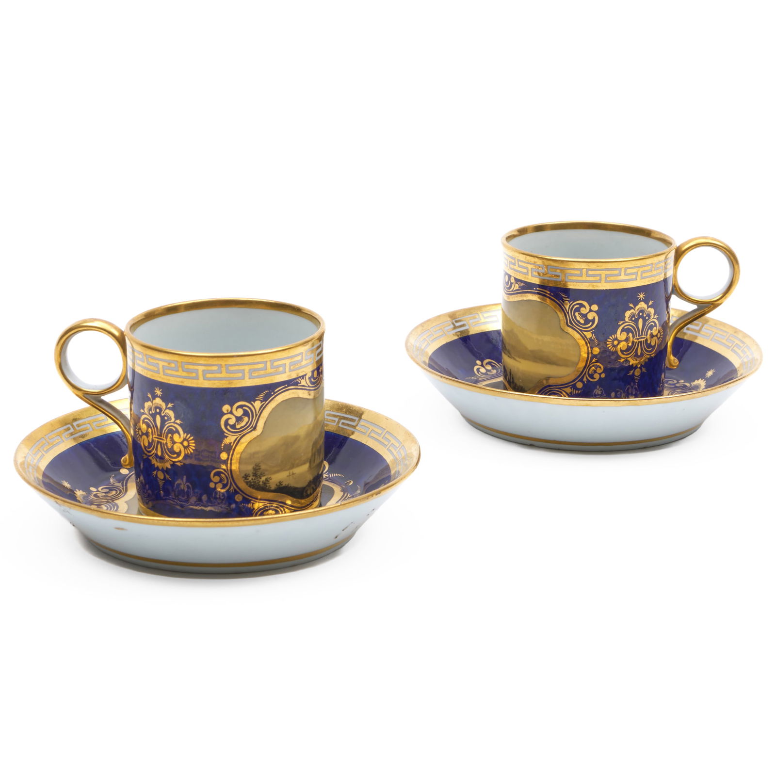 Pair of Worcester Barr, Flight & Barr Porcelain Coffee Cans and Saucers with En Grisaille Landscapes (1 of 12)