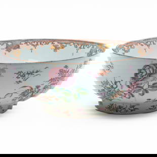 Large Chinese Export Famille Rose Porcelain Punch Bowl: Large Chinese Export Famille Rose Porcelain Punch Bowl Unmarked. 6 1/2 x 15 3/4 in. diam. The Collection of James M. Labaugh Antiques, Pound Ridge, NY.