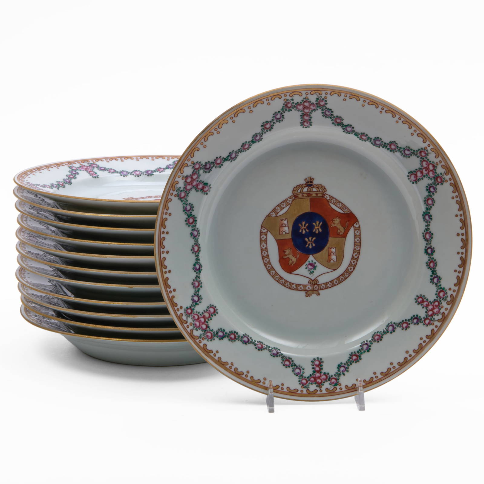 Set of Twelve Chinese Export Style Soup Plates, Possibly Samson
