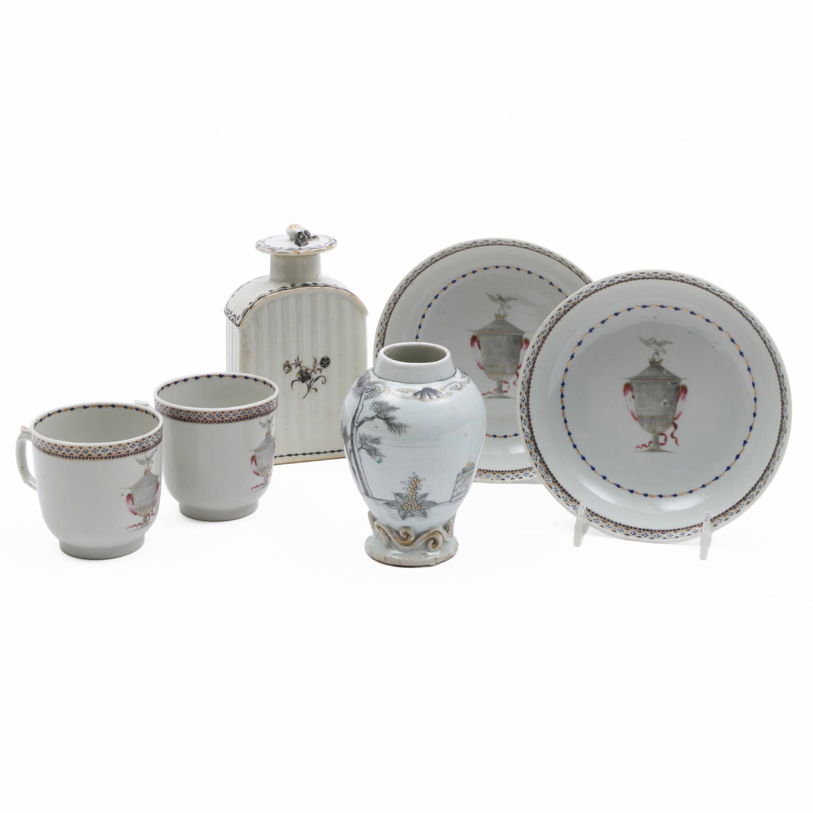 Group of Chinese Export Grisaille Porcelain Teawares