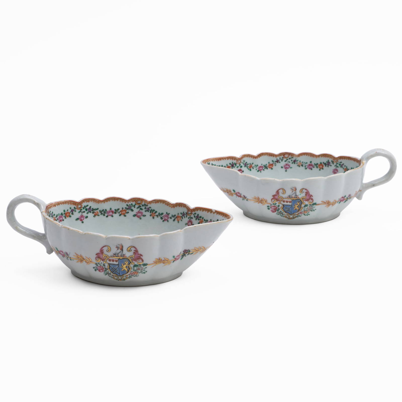 Pair of Chinese Export Porcelain Sauce Boats with Arms of Jeaffreson Impaling Dayrell