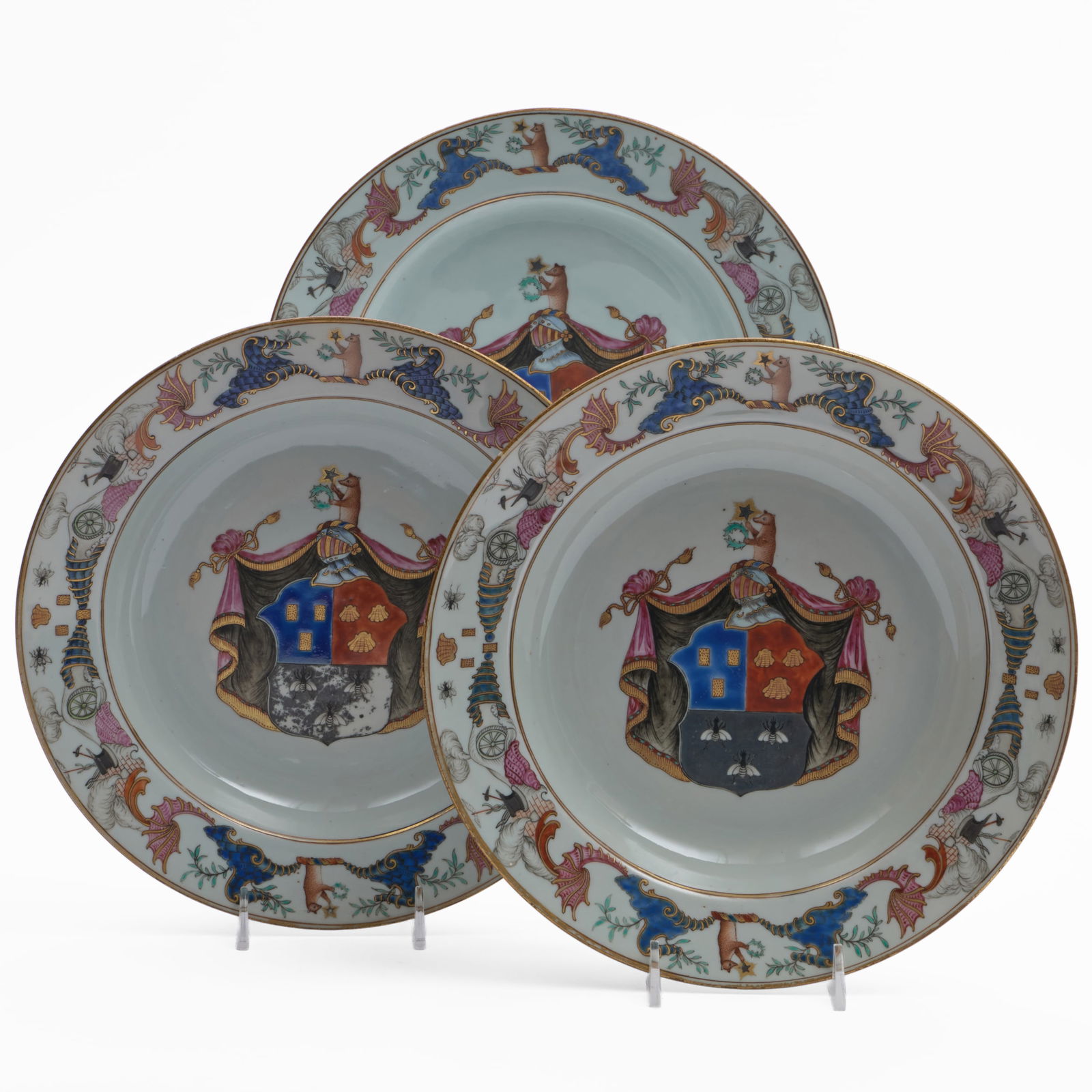 Pair of Chinese Export Porcelain Soup Plates and a Dinner Plate with the Arms of Anders Bachmanson (1 of 9)