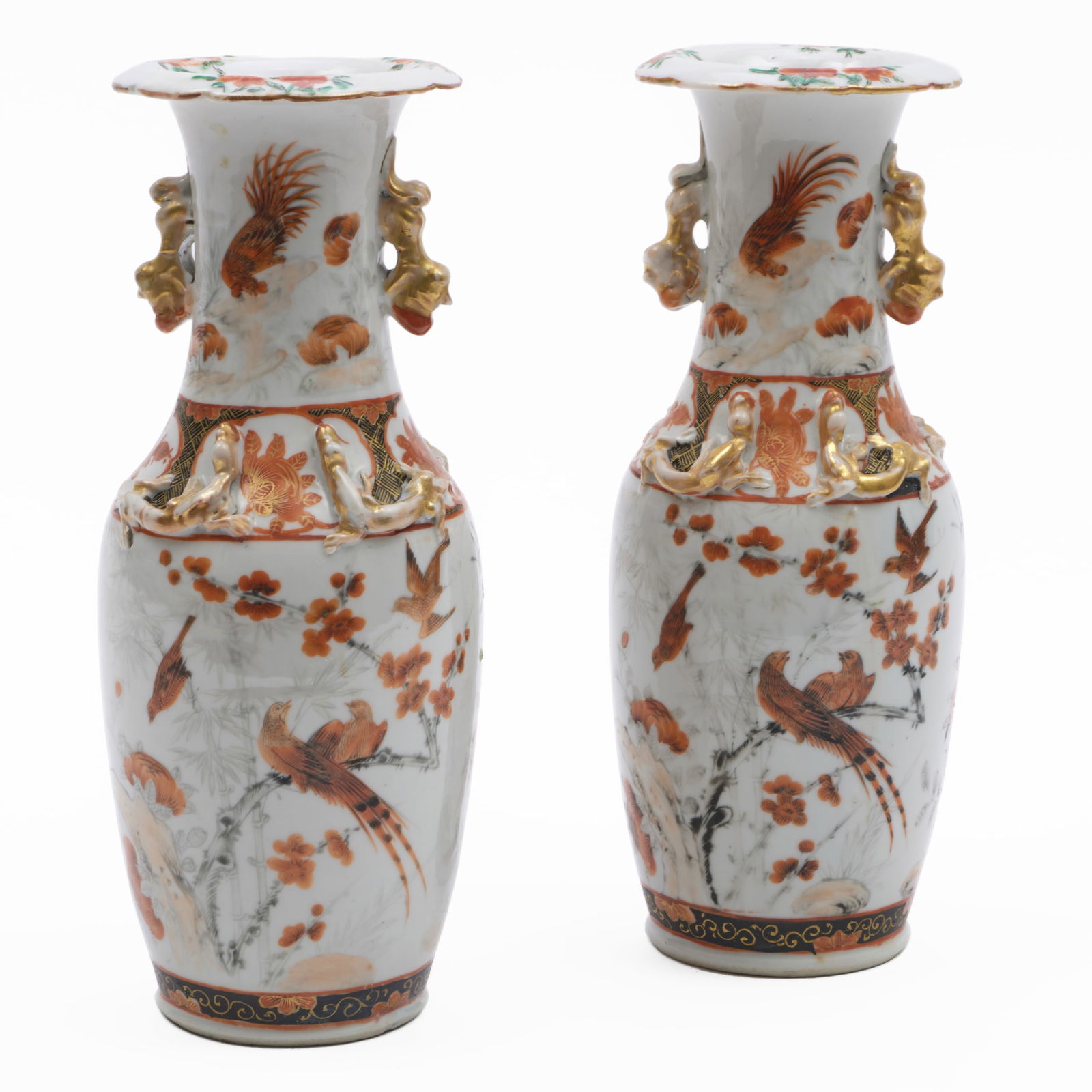 Pair of Chinese Export Iron Red Decorated Porcelain Vases (1 of 7)