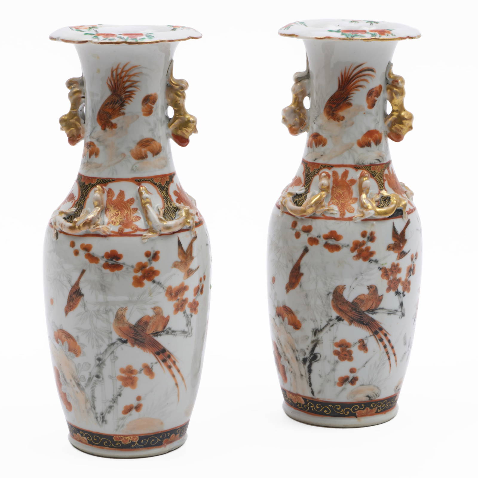Pair of Chinese Export Iron Red Decorated Porcelain Vases