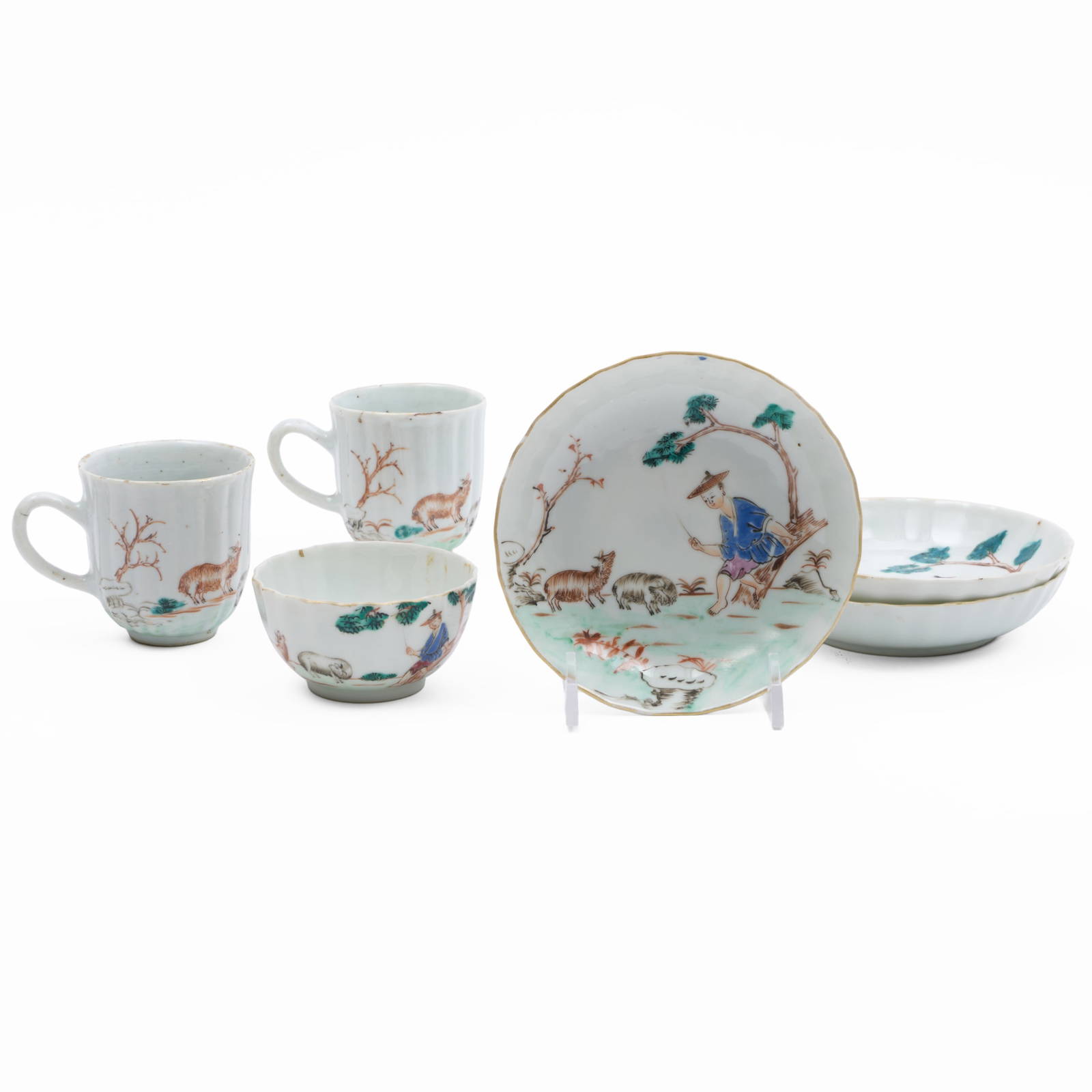 Chinese Export Porcelain Trio with Shepherding Scenes